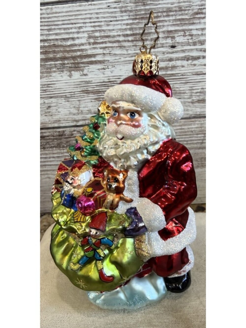 Chrsitopher Radko Santa Glass Ornament Deluxe Santa Toys